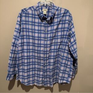 LL Bean Shirt Mens XL Reg Blue Plaid Corduroy Flannel Long Sleeve Outdoors